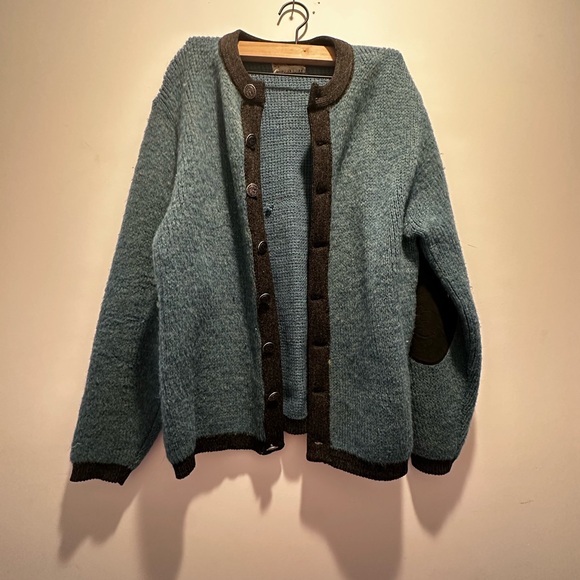 town squire Sweaters - Cottagecore Blue and Black Button-Up Cardigan